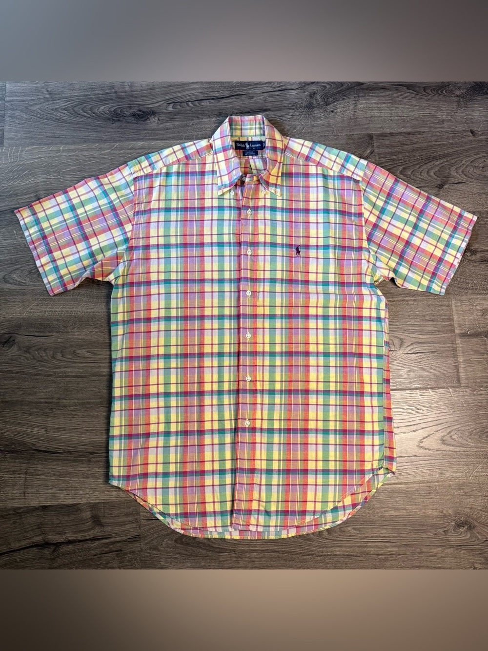 Vintage Ralph Lauren Yellow Multicolor Plaid Button-Down Shirt